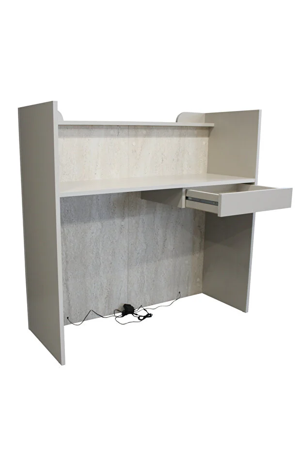 Passione Ledli Karşılama Bankosu 110 cm Ofis Kasa Resepsiyon Masası Kumtaşı - Traverten